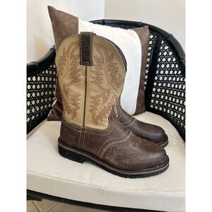 Justin Boots Men’s Brown and Tan Leather Work Boot Size 9 Extra Wide Width